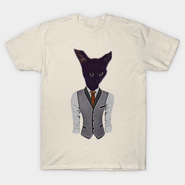 Black Business Cat Kitten With Yellow Tie With Yellow Tie T-Shirt by jaml-12